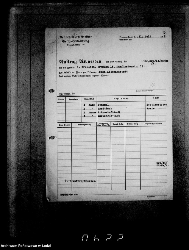 Obraz 6 z jednostki "Aufträge, [Lieferscheinen und Rechnungen] 15006-15019"