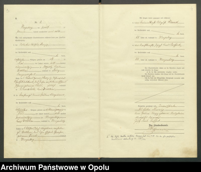 image.from.unit.number "Heirats-Register (Haupt-Register) Standesamt Winzenberg 1908 vol. 1 No. 1 bis 1912 No. 4."