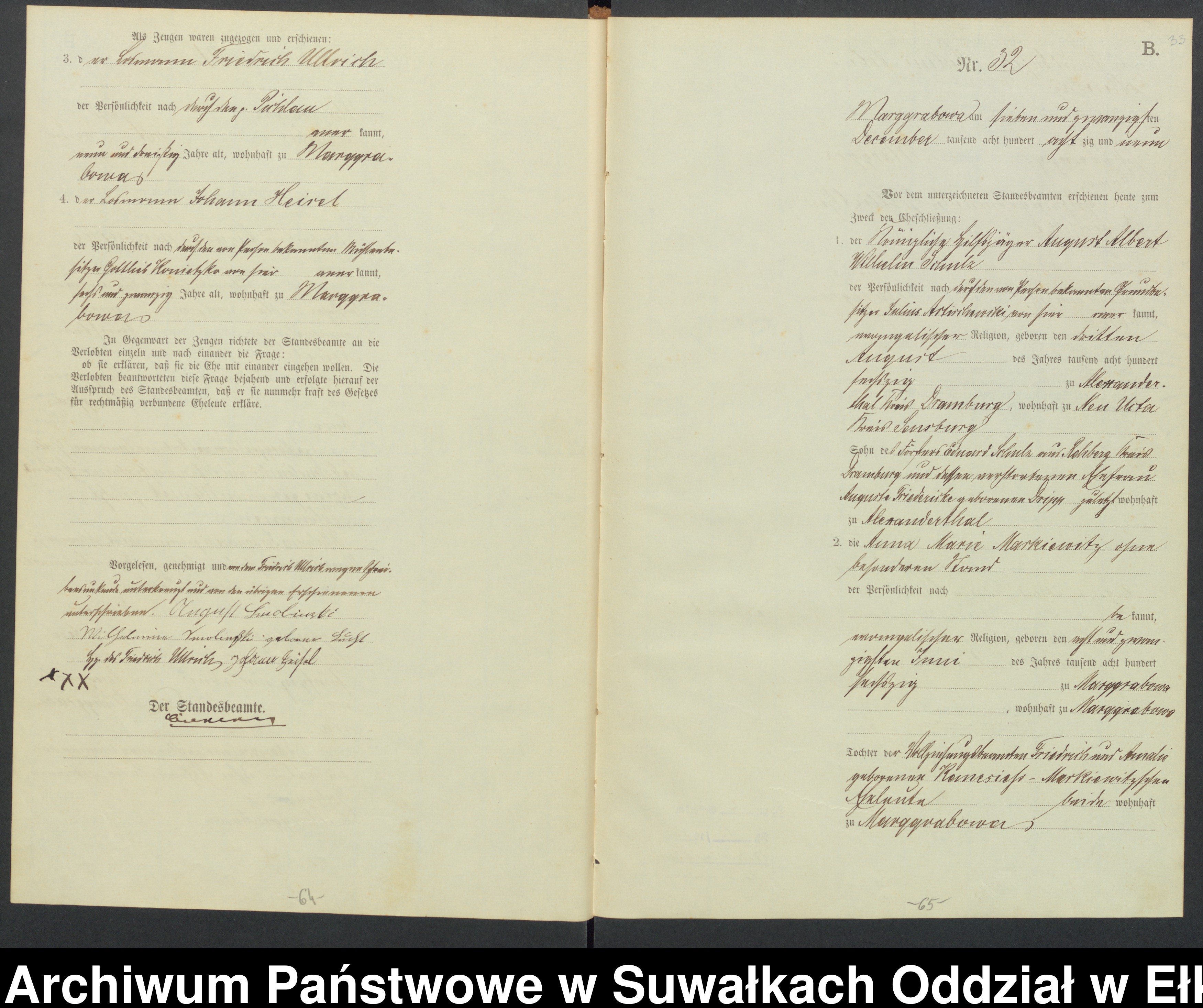 Skan z jednostki: Heiraths-Haupt-Register des Königlichen Preussischen Standes-Amtes Stadtgemeinde Marggrabowa Kreis Oletzko
