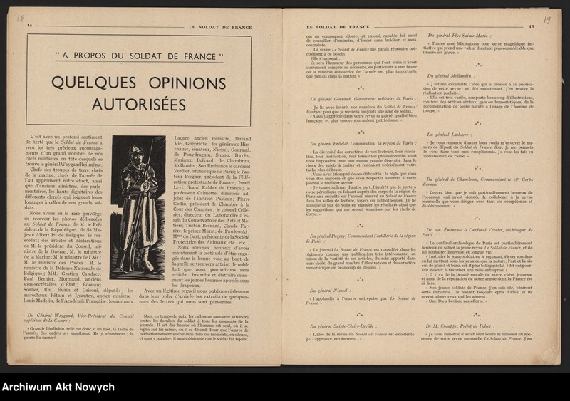 image.from.unit.number ""Le Soldat de France" - redakcja. Artykuł W. Sikorskiego na temat polsko-francuskiego braterstwa broni przeciw zagrożeniu hitlerowskiemu."