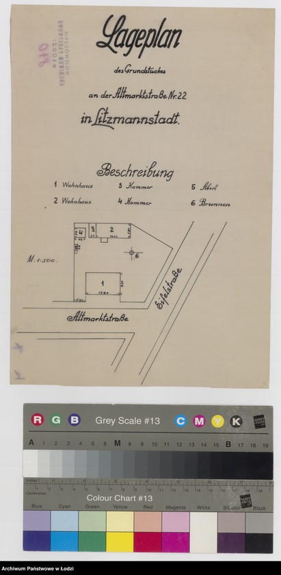 Obraz 1 z jednostki "Lageplan des Gründstückes an der Altmarktstrasse nr 22 in Litzmannstadt"