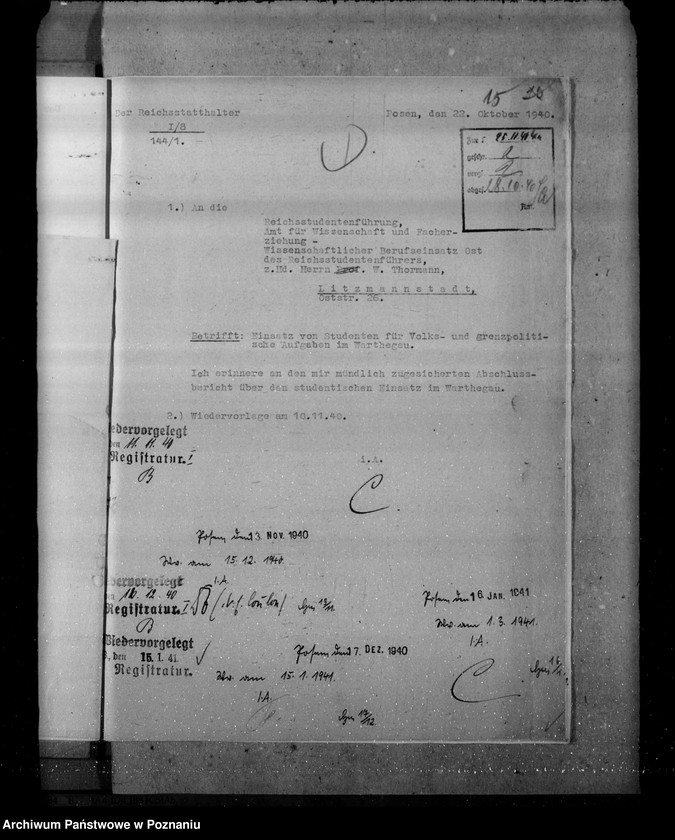 Obraz 19 z jednostki "Einsatz von Studenten für Volks - und grenzpolitische Warthegau"