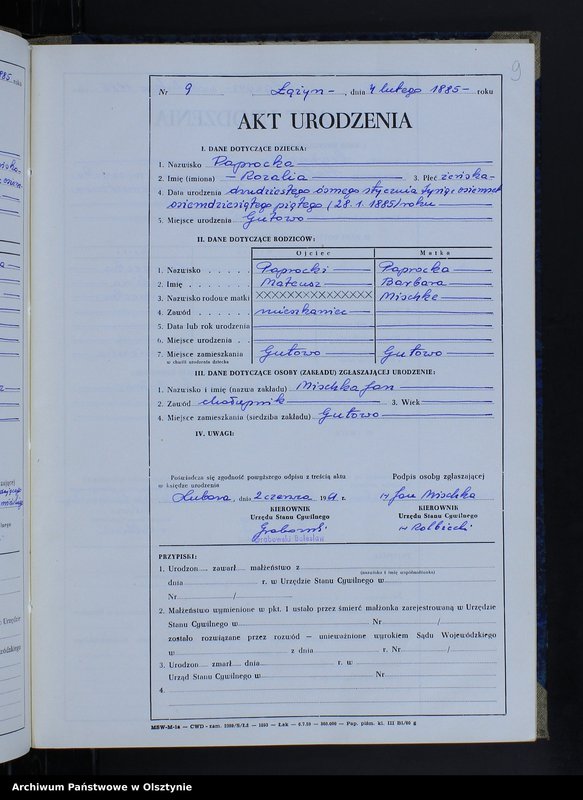 Obraz 11 z jednostki "Ksiega urodzeń Nr 1 - 90 /przepisana w języku polskim z oryginału niemieckiego w dniach 2.06.-16.06.1961/"