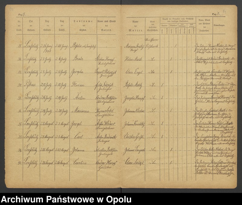 Obraz 10 z jednostki "[Księga chrztów 1840-1842, małżeństw 1840-1843 oraz zgonów 1840-1842 parafii Łężce]"