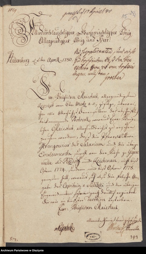 image.from.unit.number "In S. [Sachen] der Pfarr=Wittwe Mrongovius zu Geyerswalde [Gierzwałd] wegen ihres Wittwen=Gehalts"