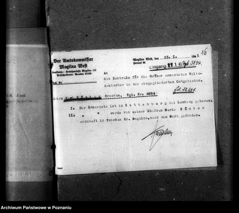 Obraz 20 z jednostki "Korespondencja w sprawie miejscowych Niemców, którzy zginęli w 1939 roku A - Z"