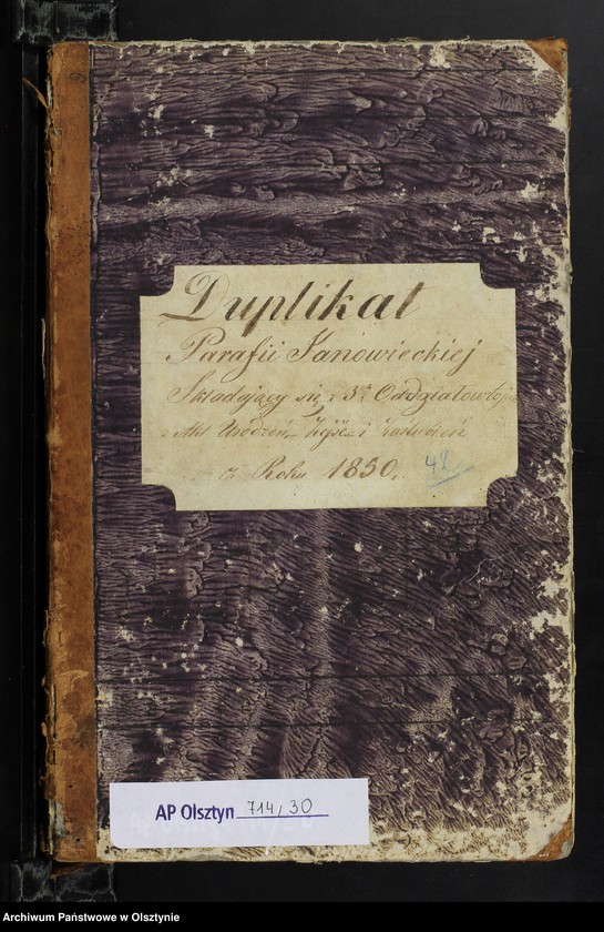 image.from.unit.number "Duplikat Parafii Janowieckiej Składający się z 3-ch Oddziałow to jest z Akt Urodzeń, Zejść i Zaślubień z Roku 1850"