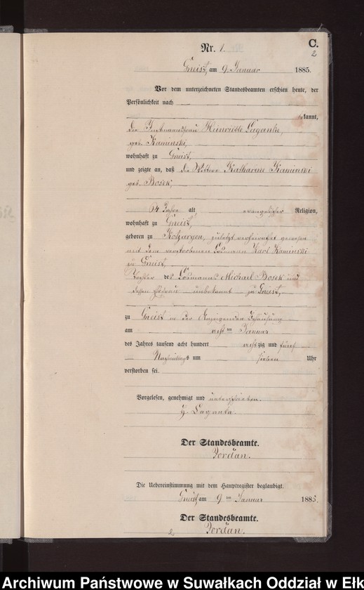 image.from.unit.number "Sterbe-Neben-Register des Königlichen Preussischen Standes-Amtes Gneist Kreis Loetzen"