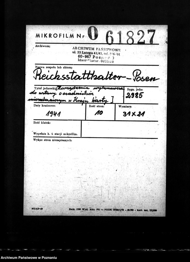 Obraz 2 z jednostki "Zarządzenia wykonawcze do ustawy o osadnictwie mieszkaniowym w Kraju Warty"