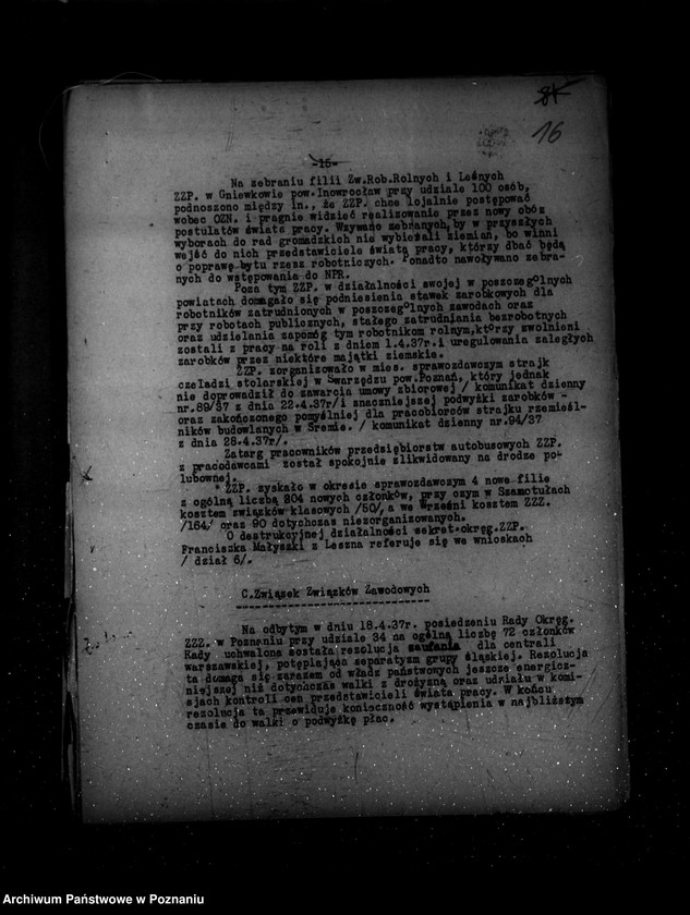 Obraz 20 z jednostki "Sprawozdania okresowe /miesięczne ze stanu bezpieczeństwa/ za miesiące kwiecień, maj, czerwiec 1937 r. /nr 4-6/"