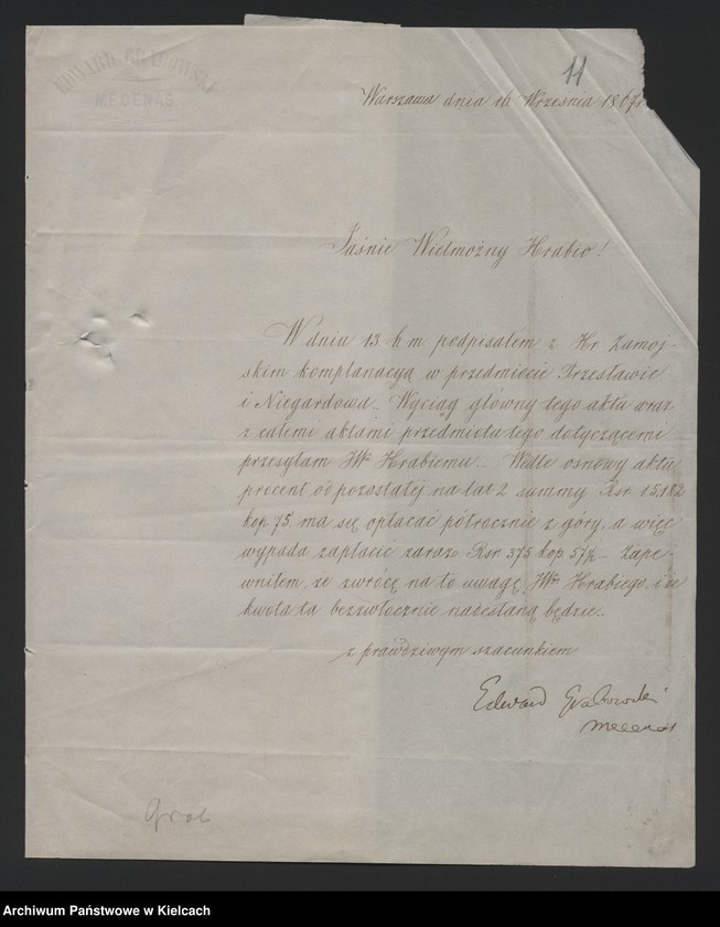 image.from.unit.number "Akta Edwarda Grabowskiego obrońcy przy Radzie Stanu Królestwa /Korespondencja w sprawach prawno- majątkowych/"