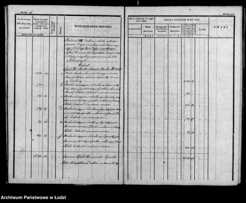 Obraz 19 z jednostki "Rachunek kasy ekonomicznej m. Łodzi na rok 1851"