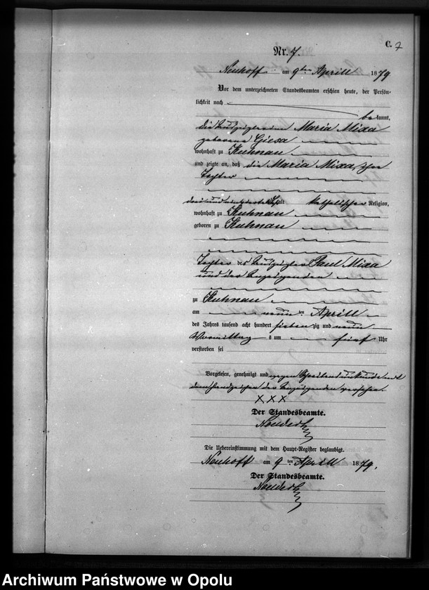 Obraz 10 z jednostki "Sterbe-Neben-Register Standesamts Kuhnau pro 1879"