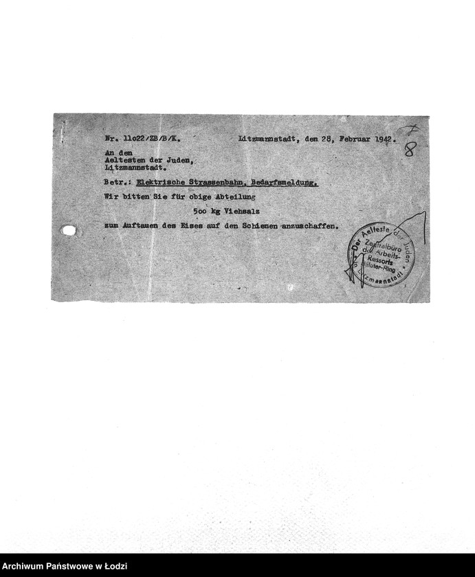 Obraz 11 z jednostki "Bedarfsmeldungen [Skierowane do GV zapotrzebowania na surowce, materiały, narzędzia, maszyny itp. potrzebne resortom pracy do produkcji; zamówienia żywności, lekarstw]"