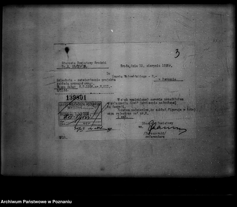 Obraz 7 z jednostki "Zatwierdzenie zakładu przemysłowego /wapniarni/ Zarząd Majętności Szlachcin powiat średzki"