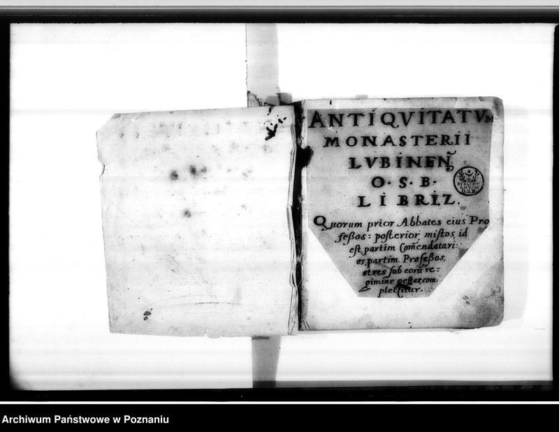 Obraz z jednostki "(Bartholomaeus Crivinius): Antiquitatum monasterii Lubinensis ordinis s. Benedicti, libri 2. (Dzieje klasztoru benedyktynów w Lubiniu do roku 1630 - autor Bartłomiej z Krzywinia (Crivinius) (1608-1669)"
