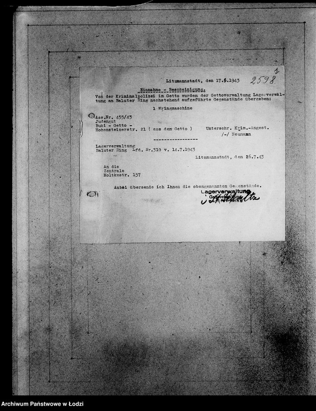 Obraz 5 z jednostki "Kripo.Unterlagen 2400-2600 [Dokumenty konfiskaty majątku ruchomego u Żydów]"