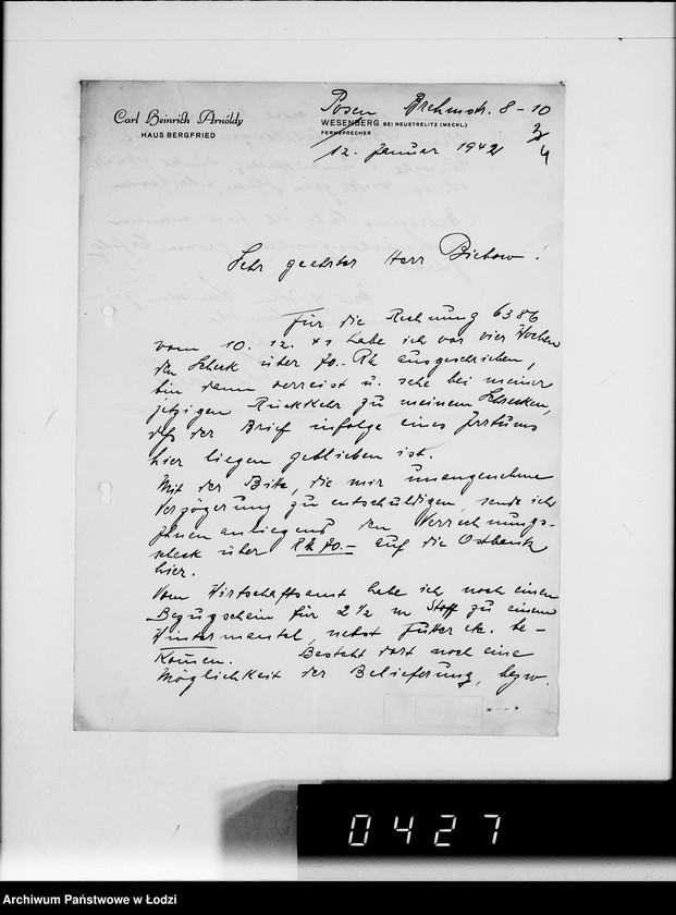 Obraz 8 z jednostki "C.H.Arnoldy Posen. [Korespondencja z G.V.w sprawie zakupu towarów]"