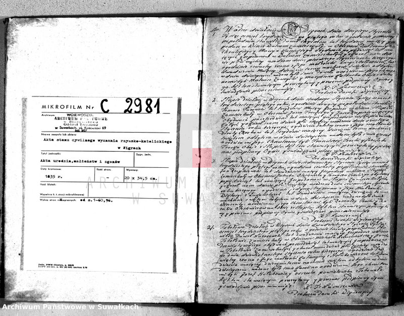 Obraz 6 z jednostki "Duplikat urodzonych, zaślubionych y umarłych parafii wigierskiey z roku 1835"