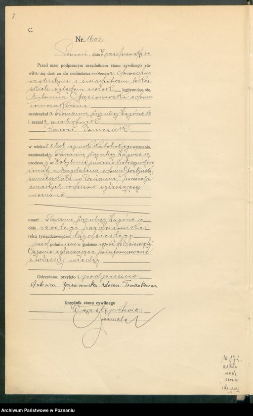 Obraz 10 z jednostki "Księga miejscowa zgonów tom IV [Rejestr główny zgonów]"