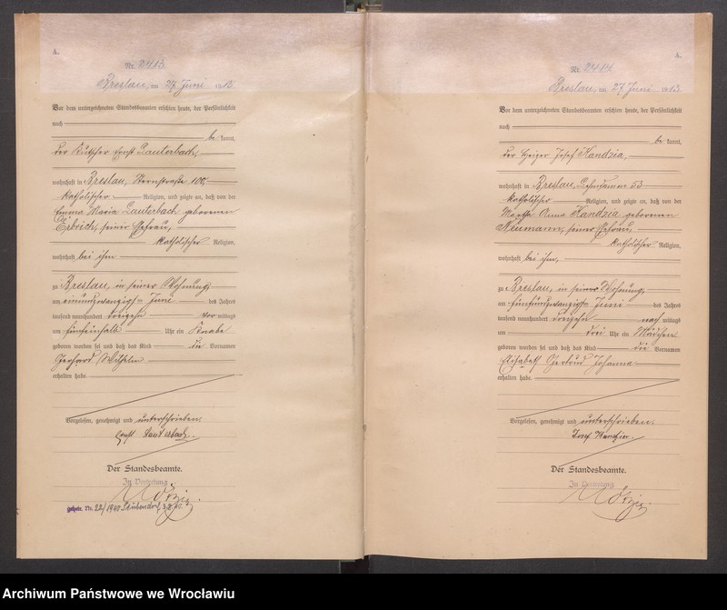 image.from.unit.number "Geburts Neben Register Standesamt Breslau III 1913 Band 7"
