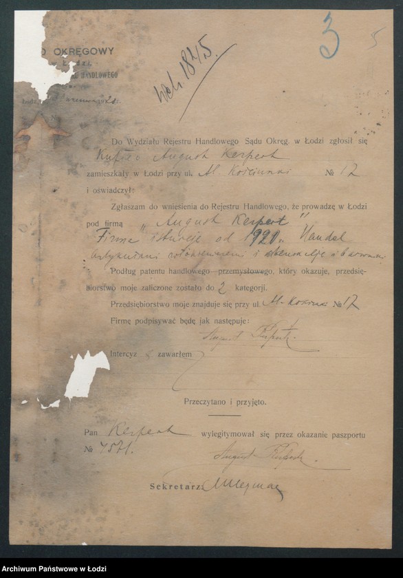 Obraz 7 z jednostki "August Kerpert- handel artykułami włókienniczymi, chemikaliami i bawnikami"