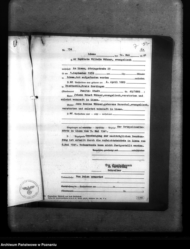 Obraz 11 z jednostki "Wykazy miejscowych Niemców, którzy zginęli w 1939 roku. Kreis Lissa (Leszno)"