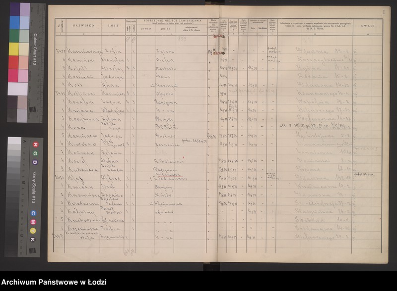 Obraz 4 z jednostki "Księga kontroli ruchu ludności (rejestr osób przybywających do gminy) Łódź, zespół IV, lit. K"