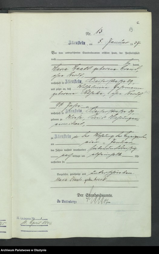 image.from.unit.number "Sterbe-Haupt-Register Tom I, Nr 1-351"