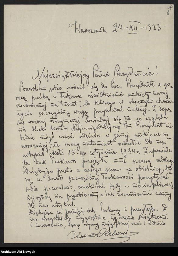 image.from.unit.number "Olchowicz Konrad (redaktor naczelny "Kuriera Warszawskiego"); Załączniki: telegramy do M. Borzęckiego i J. Piątkowskiej - Lübke; L.24 (odpowiedzi - rękopisy, maszynopisy)"
