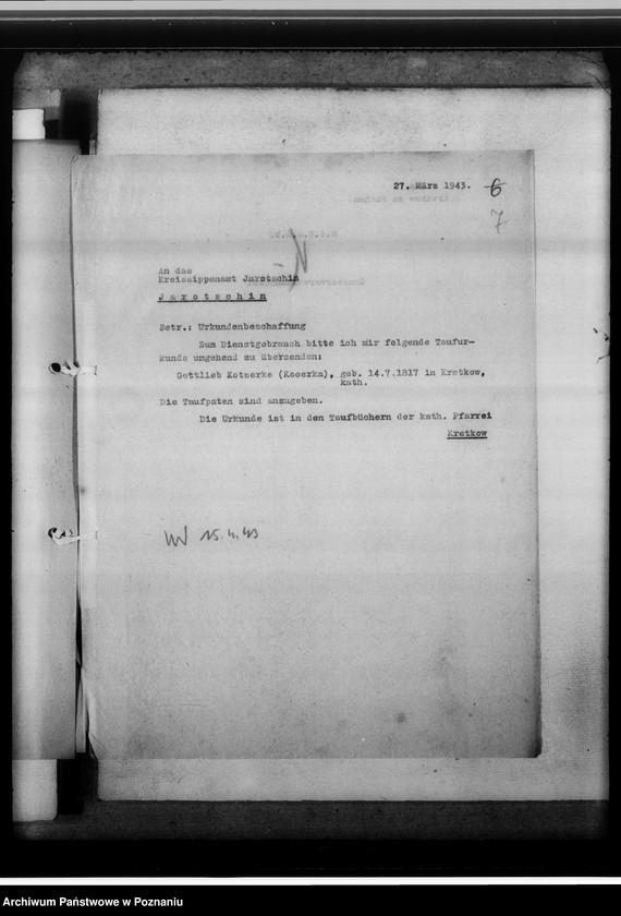 Obraz 11 z jednostki "[Korespondencja w sprawach organizacyjnych, sprawozdanie z działalności Kreissippenamt w Jarocine]"