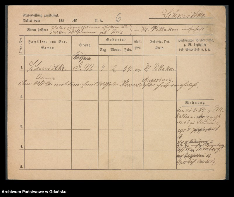 image.from.unit.number "Karty meldunkowe: Schmidtke - Schmirgalski"