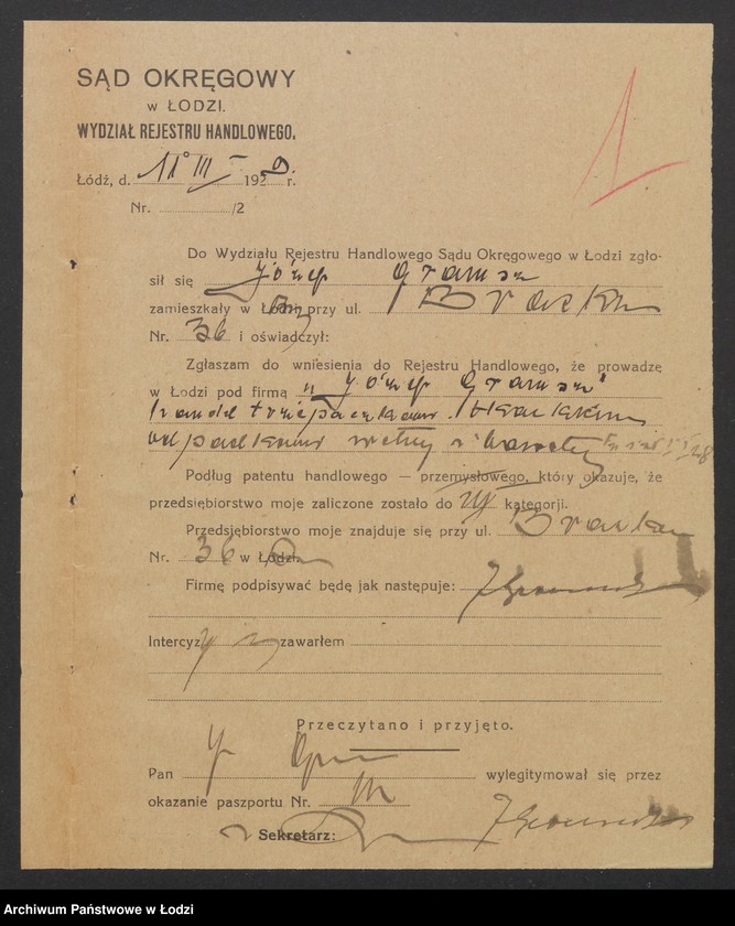 Obraz 3 z jednostki "Józef Gramsz- handel trzepaczkami i tkackimi odpadkami wełny i bawełny"