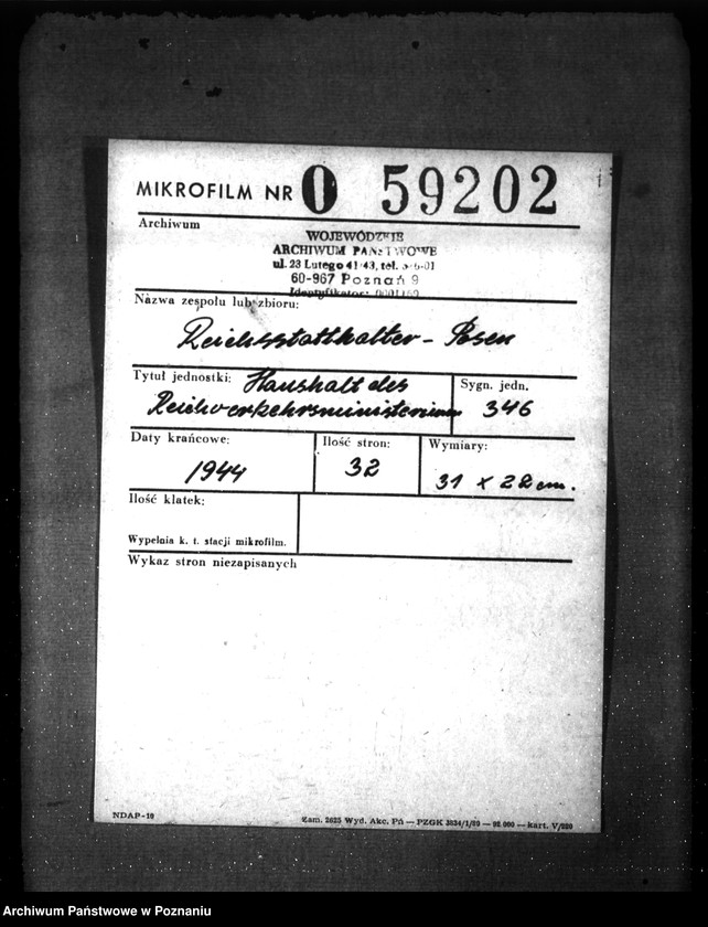 Obraz 2 z jednostki "Haushalt des Reichsverkehrsministeriums für des Rechnungsjahr 1944"