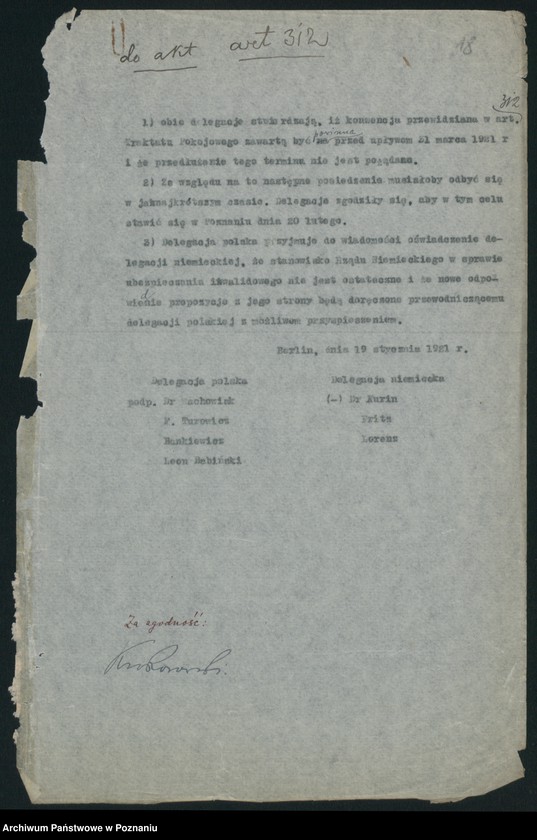 Obraz 20 z jednostki "[Wynik obrad polsko-niemieckich wynikających z 312 artykułu Traktatu Wersalskiego w sprawie ubezpieczeń społecznych]"