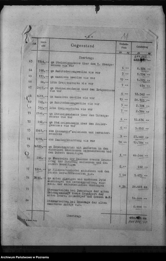 Obraz 17 z jednostki "Kosten der Bauarbeiten im Schloss - Posen"