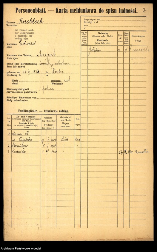 Obraz 9 z jednostki "[Spis ludności Łodzi] Knobloch - Kobyłecki"