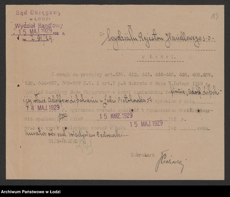 Obraz 15 z jednostki "Adolf Lipski- sprzedaż towarów manufakturowych"