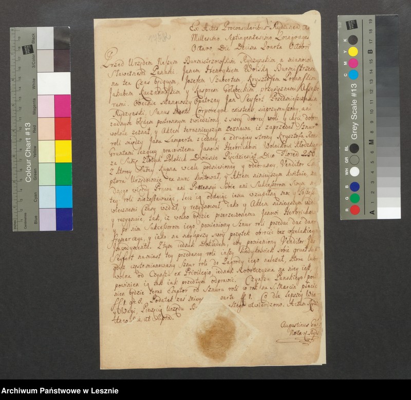 Obraz 2 z jednostki "Zaprzedanie Sznuru roli przez Jana Seyferta, Przedmieszczanina, pracowitemu Janowi Herbrichowi Wolnikowi Kłodzkiemy"