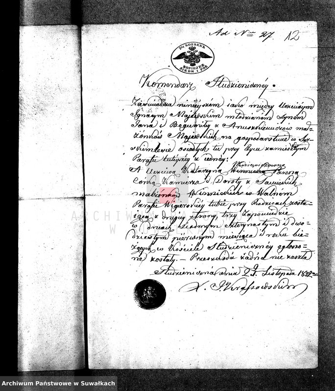 image.from.unit.number "[Dowody do akt małżeństw parafia rzym. - kat. Wigry] z roku 1852"