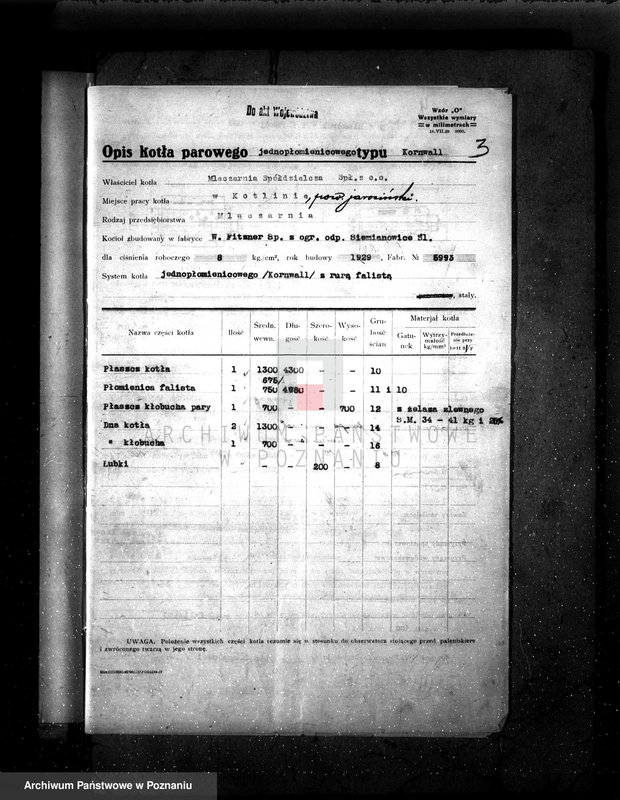 Obraz 7 z jednostki "Tartak w maj. Klęka pow. jarociński, własność Jonanne nr woj. kotła 6113 nr fabr. kotła 22849"