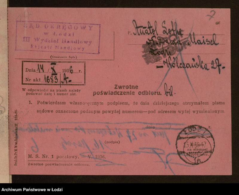 Obraz 9 z jednostki "Anatol Lothe, właściciel Dawid Maisel- fabrykacja i sprzedaż towarów manufakturowych"