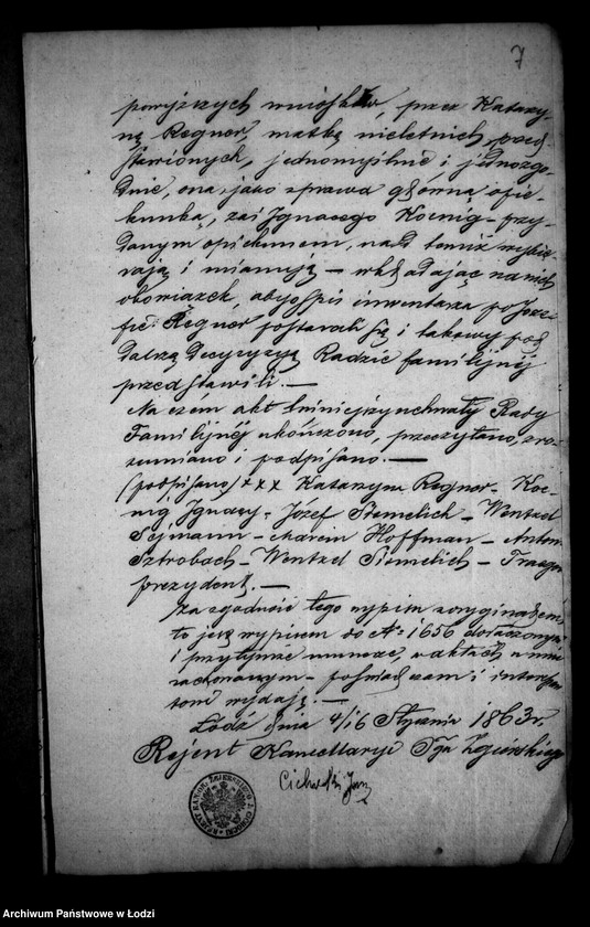 Obraz 11 z jednostki "Akta tyczące się ustanowienia opieki nad nieletnią Matyldą Regner po zmarłym Józefie Regner pozostałej córce"