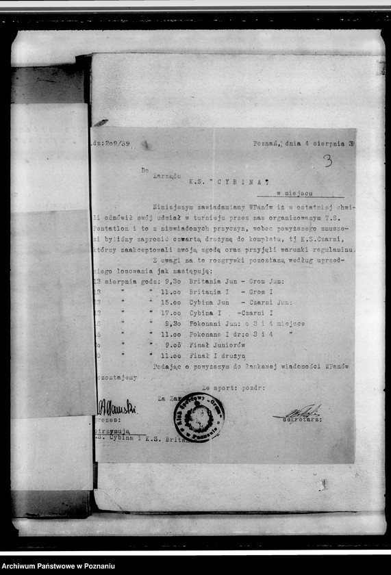 Obraz 6 z jednostki "Korespondencja dotycząca działalności sportowej: adresy towarzystw zrzeszonych w Polskim Okręgowym Związku Piłki Nożnej. Tabela rozgrywek"