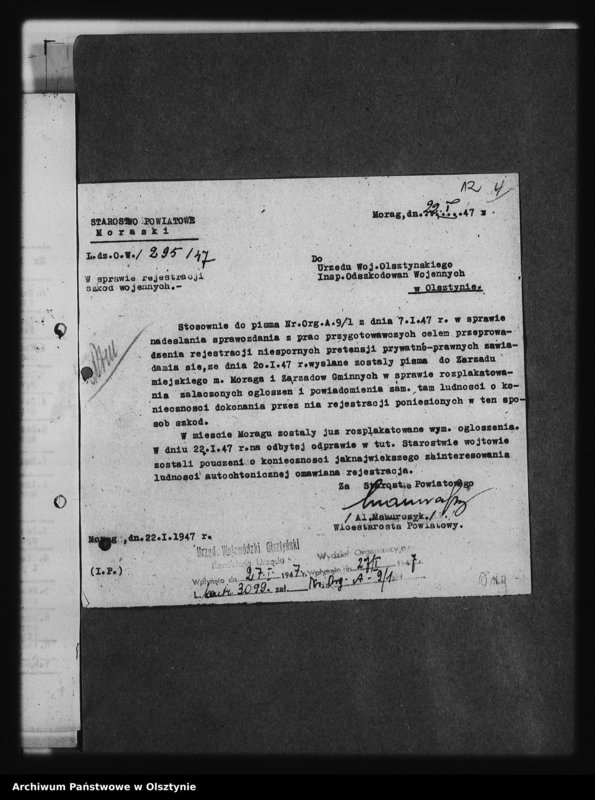 image.from.unit.number "Sprawozdania i ankiety szkód wojennych pow. Morąg i Mrągowo"