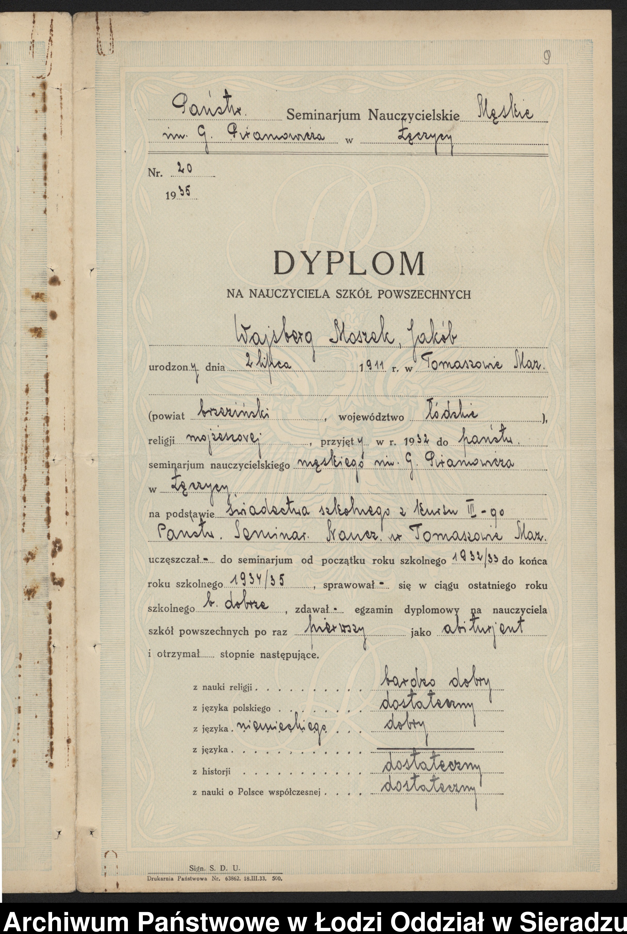 Skan z jednostki: Akta osobiste. Moszek Wajsberg