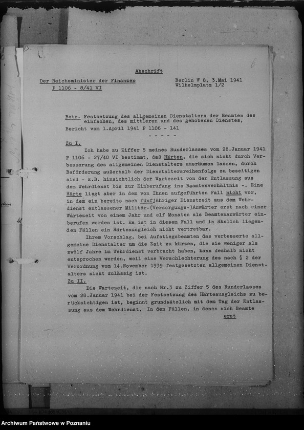 Obraz 10 z jednostki "Erlasse und Verfügungen betr. Festsetzung des allgemeinen Dienstalters der Beamten"