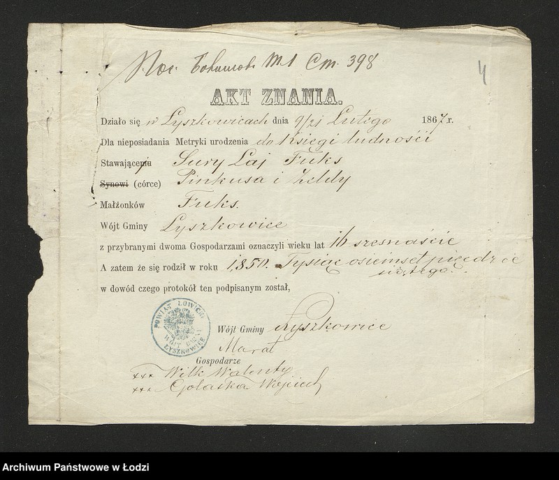 Obraz 6 z jednostki "Dowody metrykalne stałych mieszkańców osady Bałuty nr domu 61"