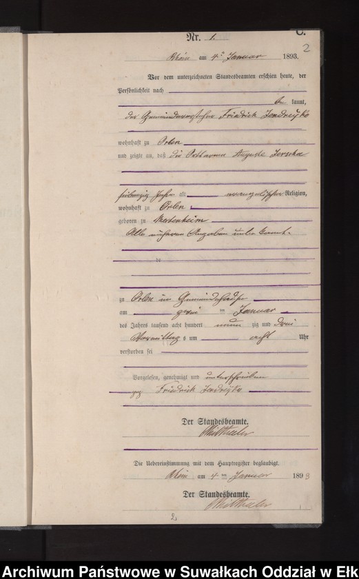 image.from.unit.number "Sterbe-Neben-Register des Königlichen Preussischen Standes-Amtes Orlen Kreis Loetzen"