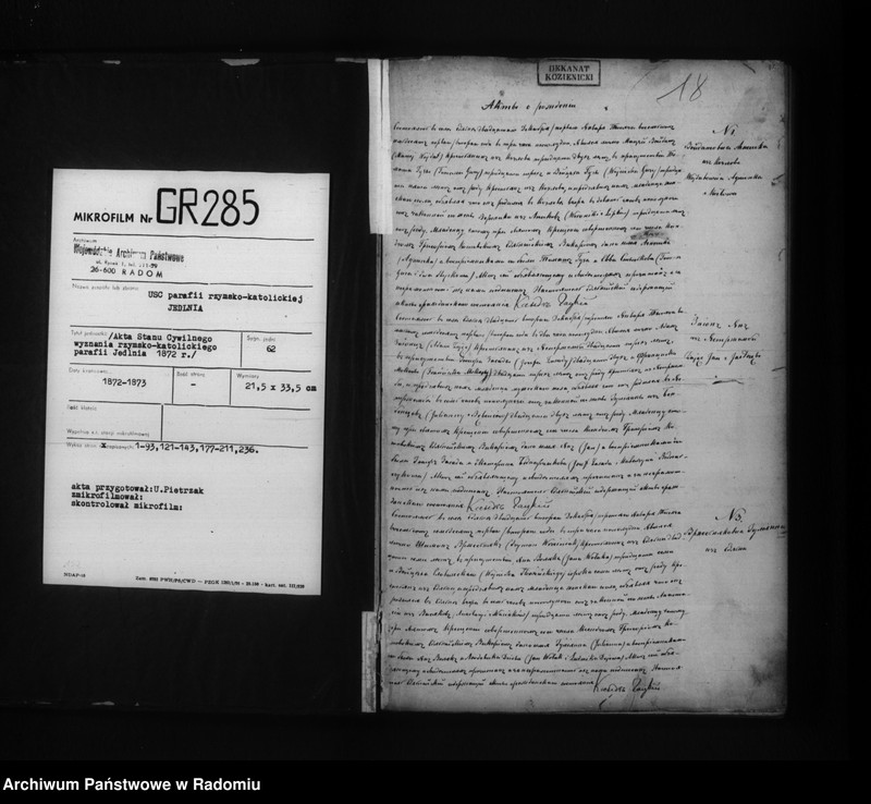 image.from.unit.number "[Duplikat akt urodzonych, zaślubionych i zmarłych parafii Jedlnia z 1872 r.]"